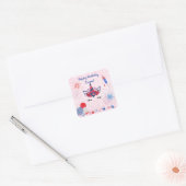 Roze sprankelende patriottische eenhoorn, vierkante sticker (Envelop)