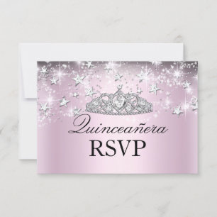 Roze sprankelende tiara sterren Quinceanera RSVP Kaartje