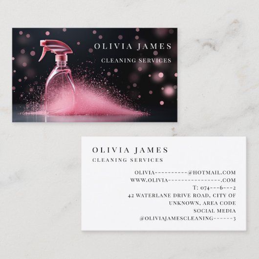 Roze Spray Schoonmaak Diensten Huishoudster Visitekaartje (Voorkant / Achterkant)