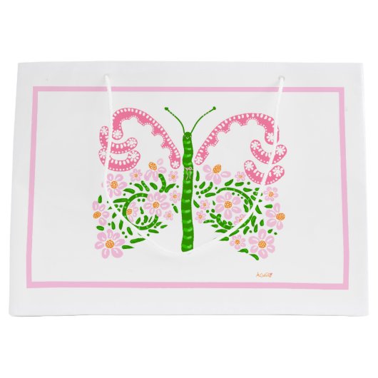 Roze Spring Butterfly Gift Bag Groot Cadeauzakje (Voorkant)