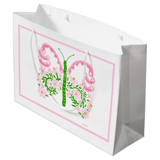 Roze Spring Butterfly Gift Bag Groot Cadeauzakje (Achterkant Gekanteld)