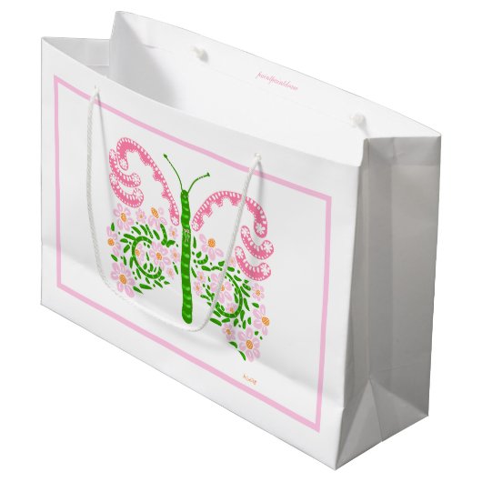 Roze Spring Butterfly Gift Bag Groot Cadeauzakje (Voorkant Gekanteld)