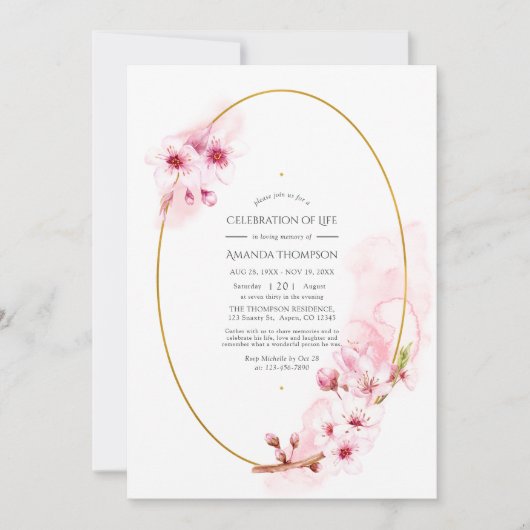 Roze Spring Cherry Blossom Celebration of Life Kaart (Voorkant)