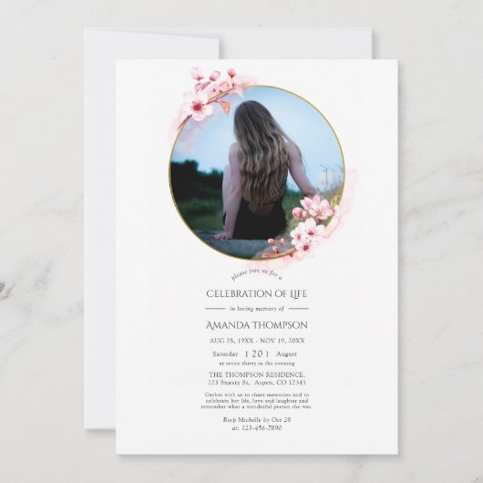 Roze Spring Cherry Blossom Celebration of Life Kaart (Voorkant)