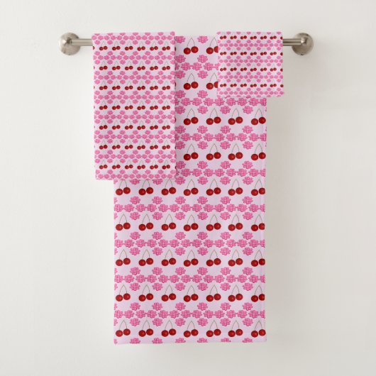 Roze Spring Cherry Blossom en kersen gepatterd Bad Handdoek (Insitu)