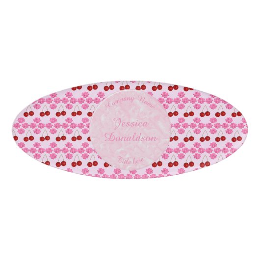 Roze Spring Cherry Blossom en kersen gepatterd Naambadge (Voorkant)