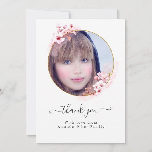 Roze Spring Cherry Blossom Foto Bedankkaart (Voorkant)