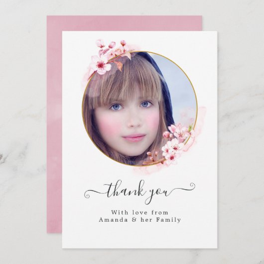 Roze Spring Cherry Blossom Foto Bedankkaart (Voorkant / Achterkant)