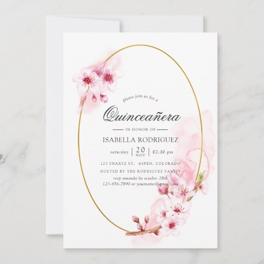 Roze Spring Cherry Blossom Quinceañera Kaart (Voorkant)