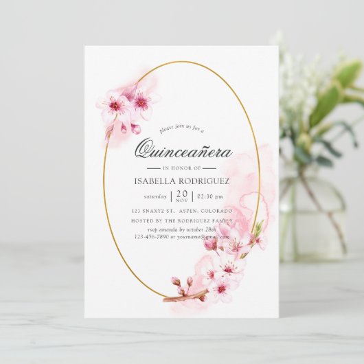 Roze Spring Cherry Blossom Quinceañera Kaart (Staand voorkant)