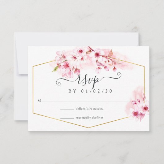 Roze Spring Cherry Blossom Quinceañera RSVP Kaartje (Voorkant)