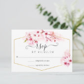 Roze Spring Cherry Blossom Quinceañera RSVP Kaartje (Staand voorkant)