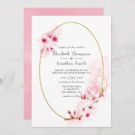Roze Spring Cherry Blossom Wedding Kaart