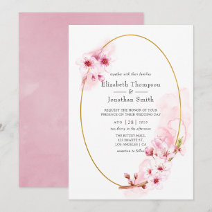 Roze Spring Cherry Blossom Wedding Kaart