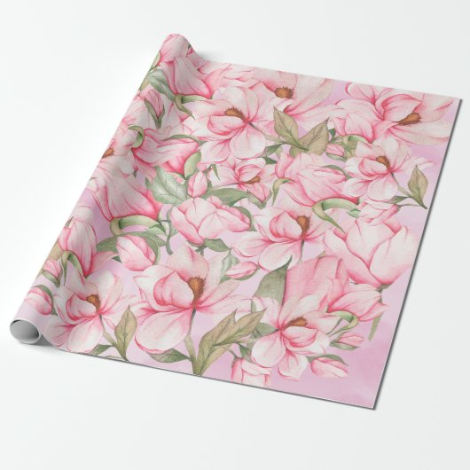 Roze Spring Magnolia-bloemen Cadeaupapier (Uitgerold)