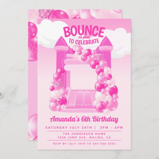 Roze Springkasteel Feestje Kaart (Voorkant / Achterkant)