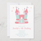 Roze springkasteel verjaardagsfeest uitnodiging (Voorkant)