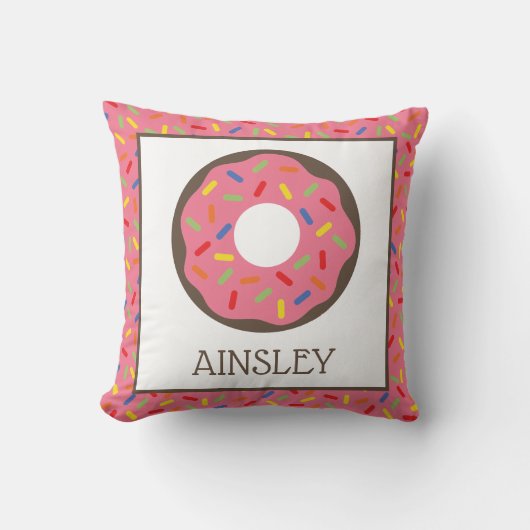 Roze sprinken Donuts Gepersonaliseerd Sierkussen (Voorkant)