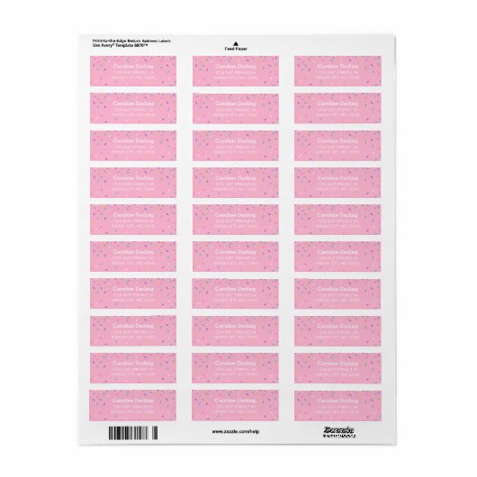 Roze sprinken Terug Adres Etiket (Full Sheet)