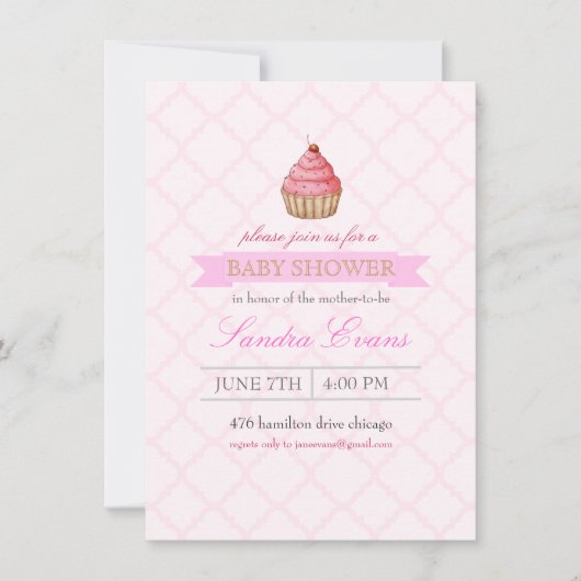 Roze Sprinkle Cupcake Baby shower Uitnodiging (Voorkant)