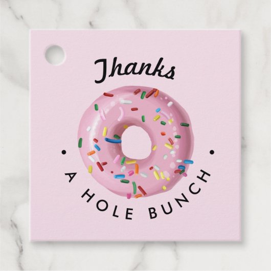 Roze Sprinkle Donut "Bedankt a Hole Bunch" Bedankjes Labels (Voorkant)