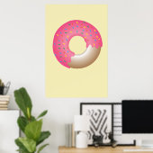 Roze Sprinkle Donut op gele illustratie keuken Poster (Thuiskantoor)