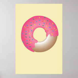 Roze Sprinkle Donut op gele illustratie keuken Poster
