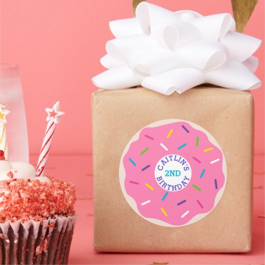 Roze Sprinkle Donut Party Stickers (Feest)
