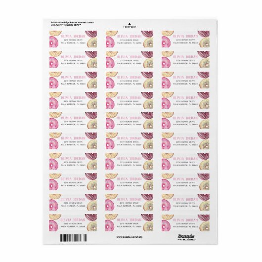 Roze Sprinkle Donut Return Adres Etiket (Full Sheet)