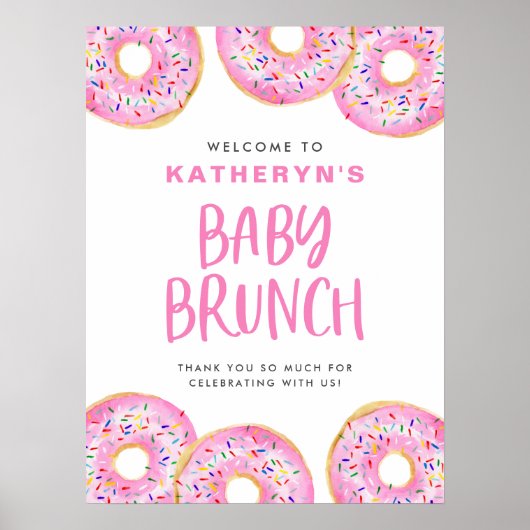 Roze Sprinkle Donuts Baby Brunch Welkom Poster (Voorkant)