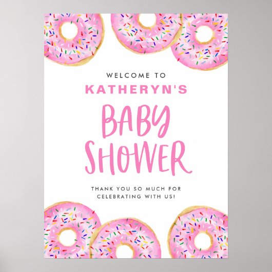 Roze Sprinkle Donuts Baby shower Welkom Poster (Voorkant)