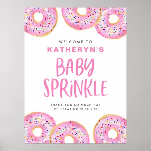 Roze Sprinkle Donuts Baby Sprinkle Welkom Poster (Voorkant)