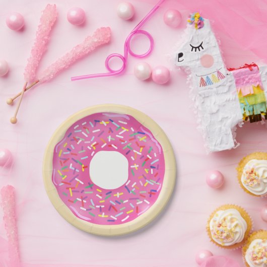 Roze Sprinkle Donuts Modern Verjaardagsfeest Papieren Bordje (Feest)