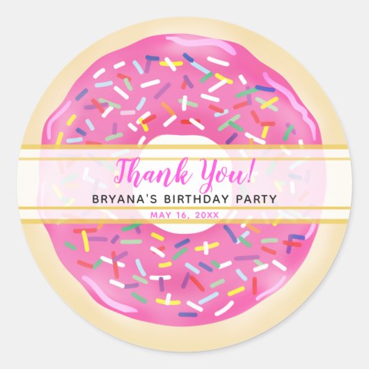 Roze Sprinkle Donuts Modern Verjaardagsfeest Ronde Sticker (Voorkant)