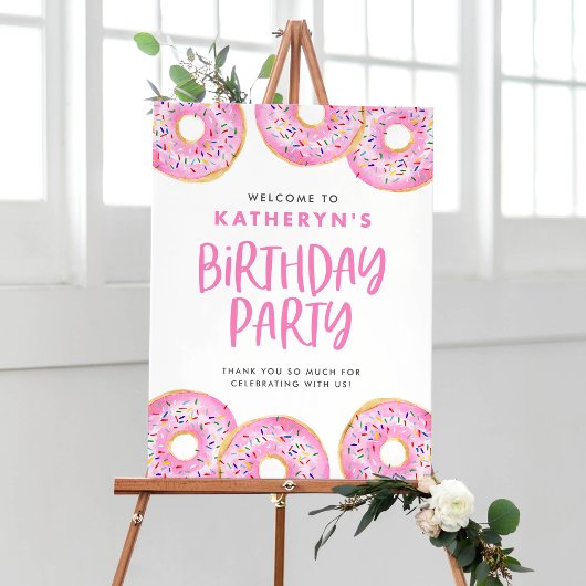Roze Sprinkle Donuts Verjaardagsfeestje Welkom Poster