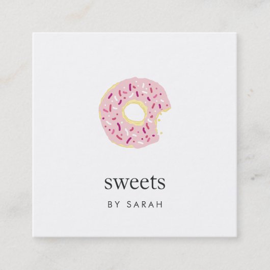 Roze Sprinkle Doughnut Vierkante Visitekaartje (Voorkant)