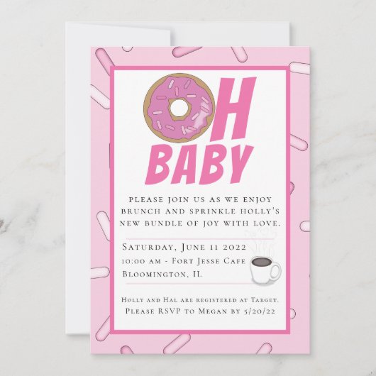 Roze Sprinkles Brunch Baby shower Uitnodiging (Voorkant)
