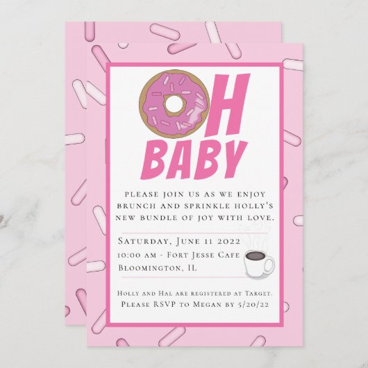 Roze Sprinkles Brunch Baby shower Uitnodiging (Voorkant / Achterkant)