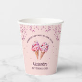 Roze Sprinkles Girl Ice Cream 1e verjaardag Papieren Bekers (Voorkant)