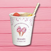 Roze Sprinkles Meisje IJs 1e Verjaardagsfeestje Papieren Bekers
