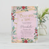 Roze sprookje boek Hoesje met rode rozen Kaart (Staand voorkant)