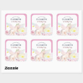 Roze Sprookje Eenhoorn Meisje Verjaardagsfeest Vierkante Sticker (Vel)