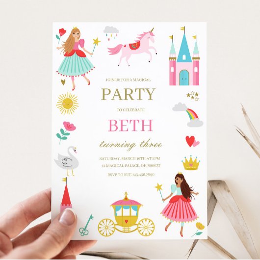 Roze Sprookje Prinses Meisje Verjaardag uitnodigin Kaart