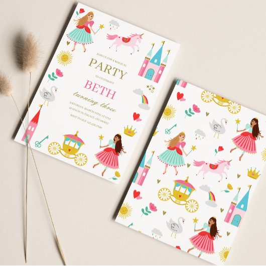 Roze Sprookje Prinses Meisje Verjaardag uitnodigin Kaart