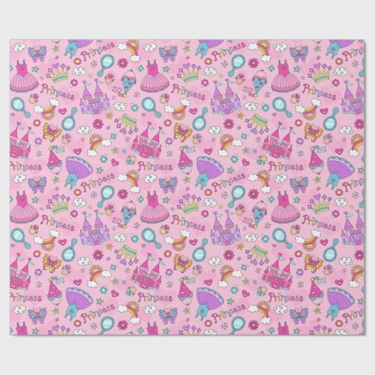 Roze Sprookje Prinses Party Cadeaupapier (Vlak)