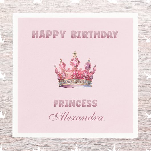Roze Sprookjesachtige Kroonprinses Verjaardag Servet