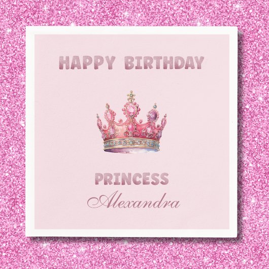 Roze Sprookjesachtige Kroonprinses Verjaardag Servet