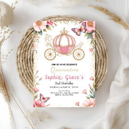Roze sprookjesachtige Quinceañera Kaart