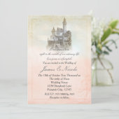 Roze Sprookjesboek Kasteel Bruiloft Kaart (Staand voorkant)