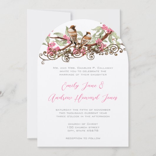 Roze sprookjesbos Tortelduifjes bruiloft Kaart (Voorkant)